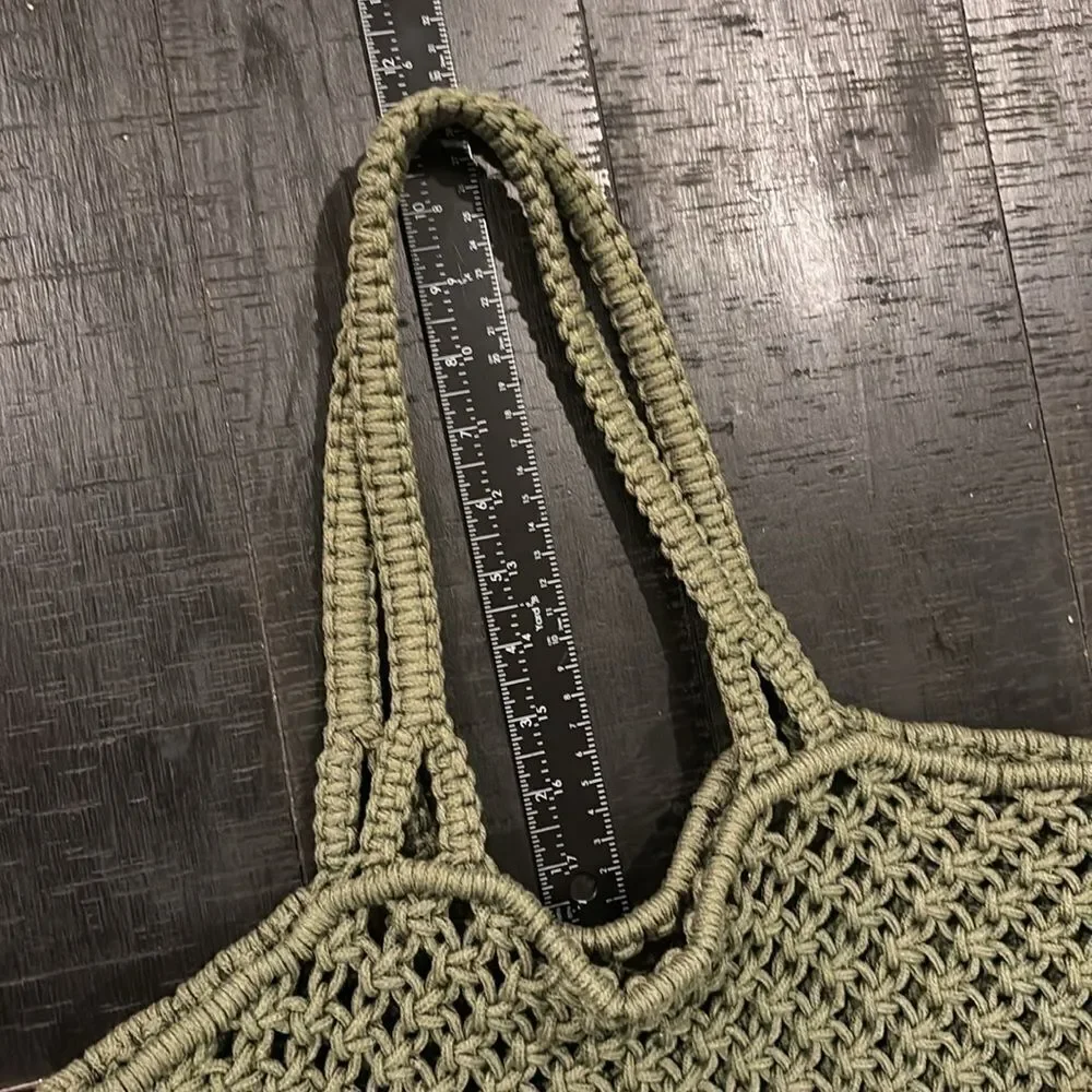 Army Green Open Knit Rope Beach Bag Boho Cottagecore Tote Bag​​​​